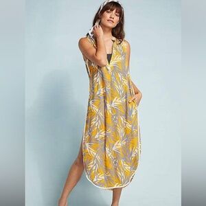 Red Carter Avi Yellow, Grey, and White Leaf Print Swim Cover-Up